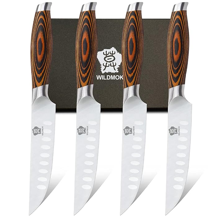 Buy WILDMOK 4Piece Steak Knife Set 12.8 cm Blade Made of German Steel, Ergonomic Handle
