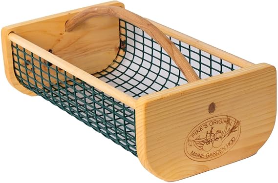 Maine Garden Hod Basket with wood frame and wire mesh body