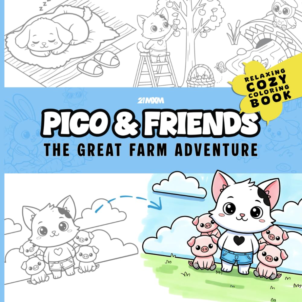 Pico & Friends: The Great Farm Adventure: A Bold and Easy Coloring Book for Adults and Kids, Featuring Simple Country Scenes and Cute Village Life (Pico the Kitten)