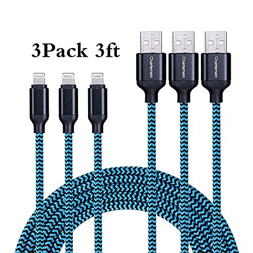 Charlemain 3Pack 10ft Phone Charger Cable, Extra Long Nylon Braided USB Charging and Data Sync Cord Compatible with Phone X XS Max XR/8/8 Plus/7 Plus 6s/6s Plus/6/6 Plus/5s/5/SE, Pad
