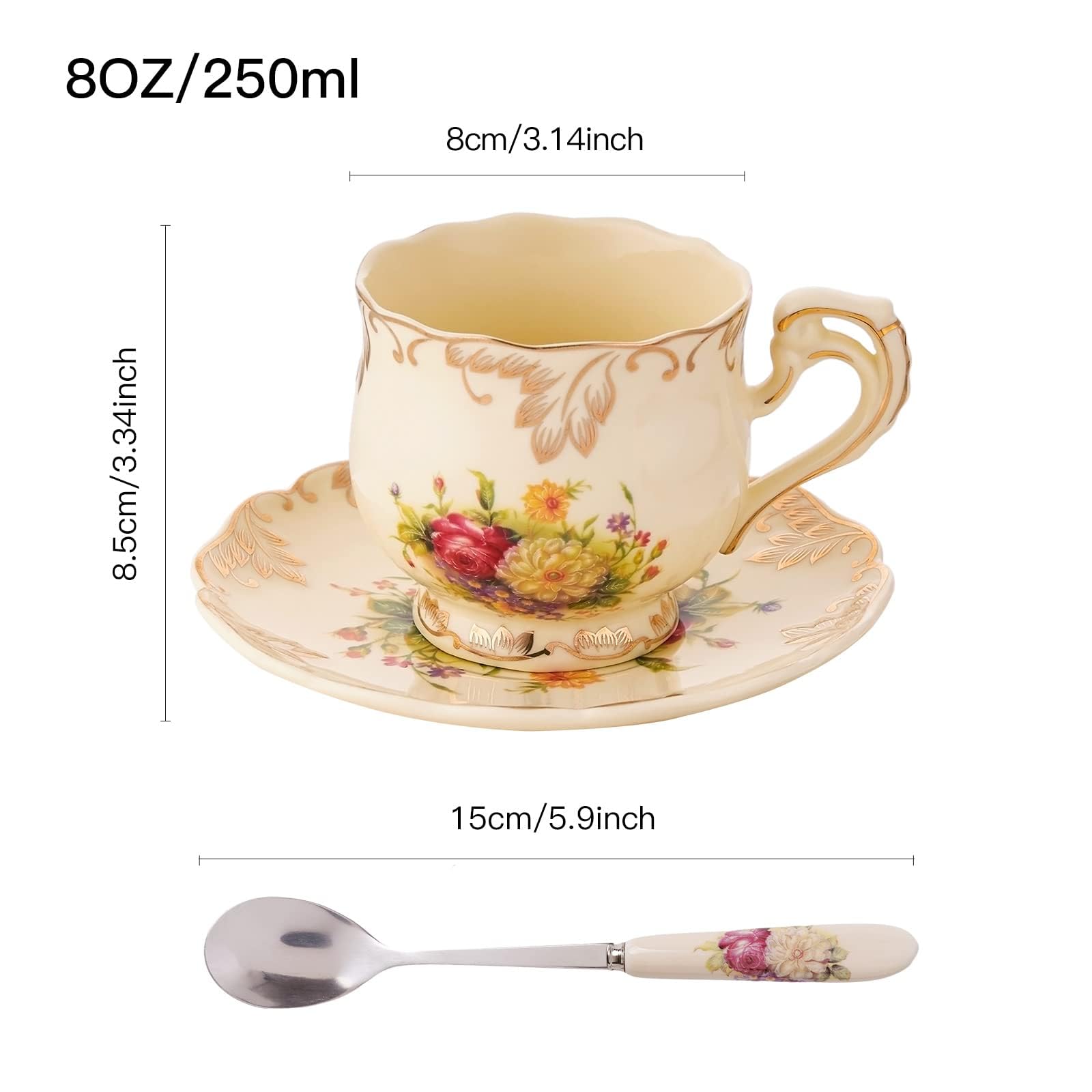 4 Tasses à Café Et Soucoupes Seltmann Weiden Bavaria En Porcelaine – Décor Doré Fleuri - Arts De La Table