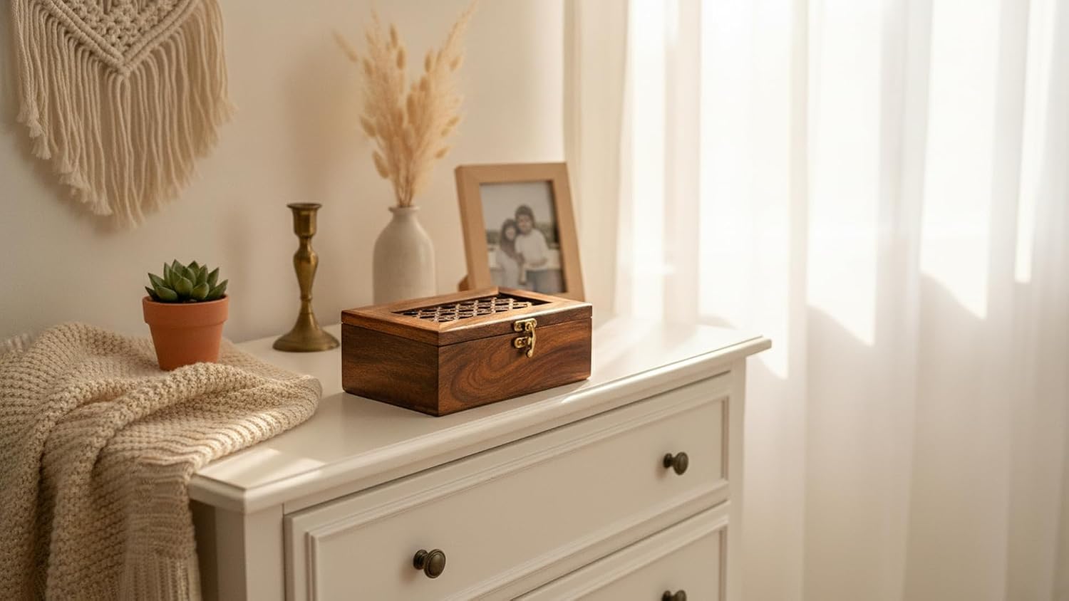 Handmade Wooden Jewelry & Keepsake Box, Decorative Storage Box, 8 x 5 Inch image 5
