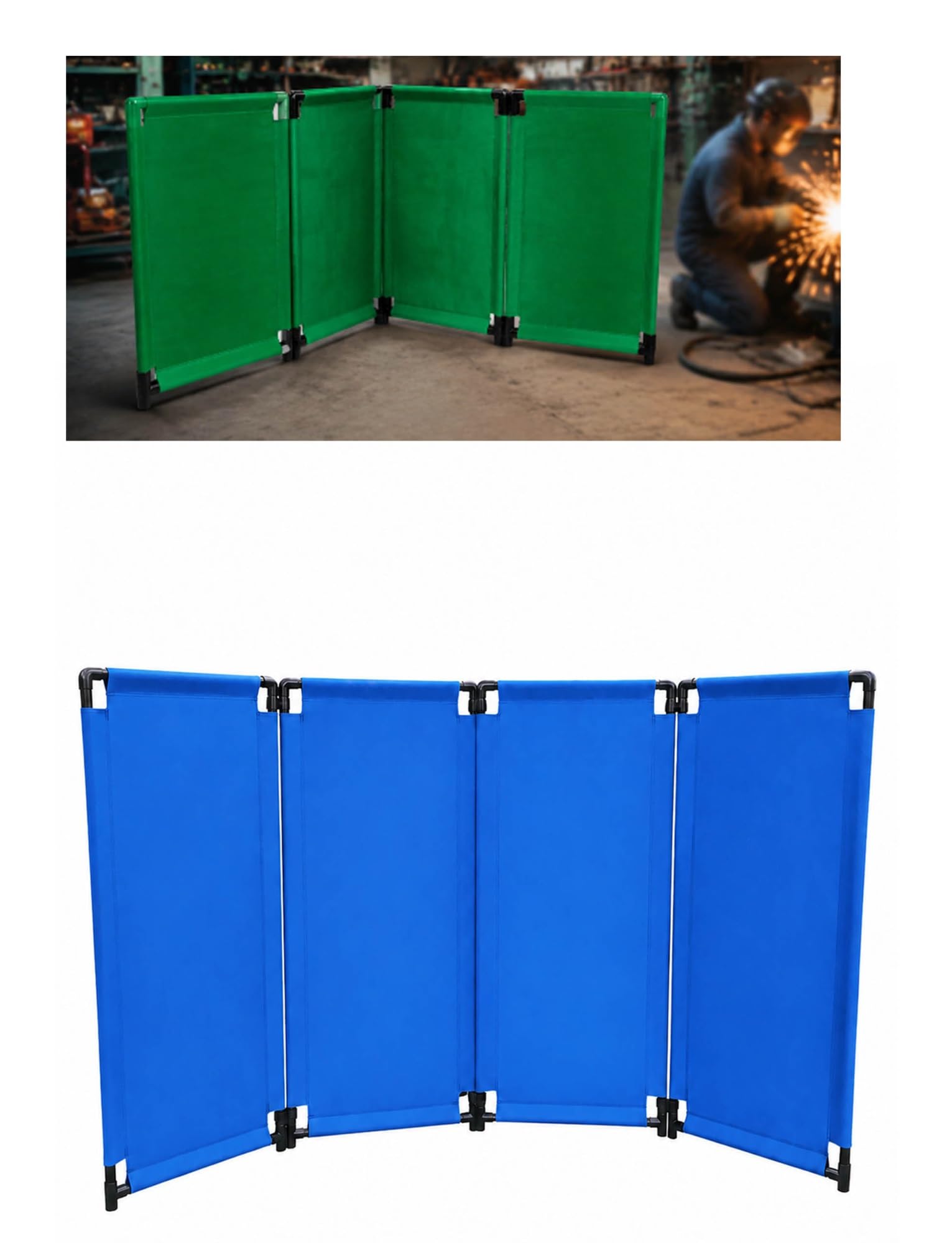 Rideau de soudage robuste avec cadre,écrans de soudage mobiles autoportants(Blue)
