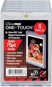 Ultra Pro ONE-TOUCH 75PT Magnetic Card Holder Hard Plastic Trading Card Holder with UV Blocking Clear Display for Standard Size 2.5" x 3.5" Diamond Corners & Frosted Borders 5 Pack