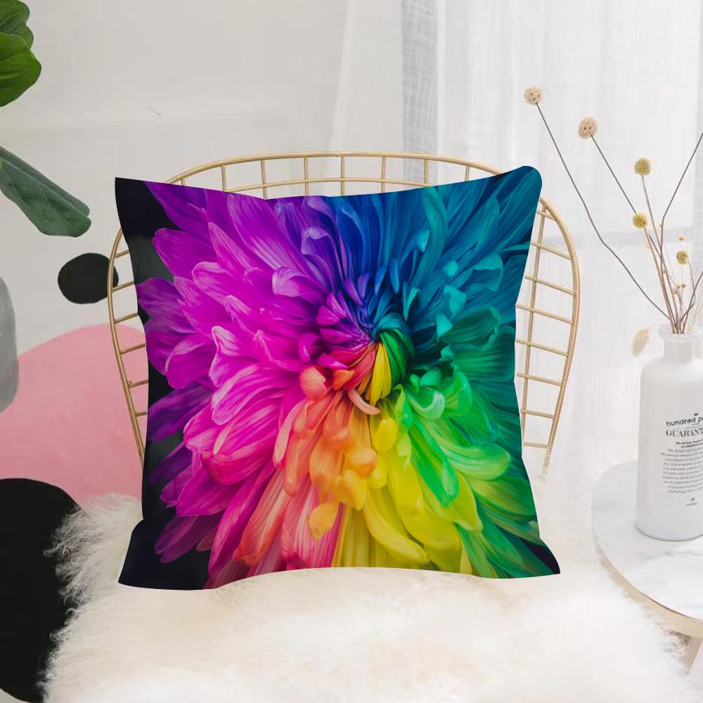 HYOSXW Cushion Cover,Throw Pillow Case Home Decorative for Living Room Bedroom Sofa Chair 16X16 Inch,Beautiful Rainbow Flowers Chrysanthemums,Pillowcase 40X40cm
