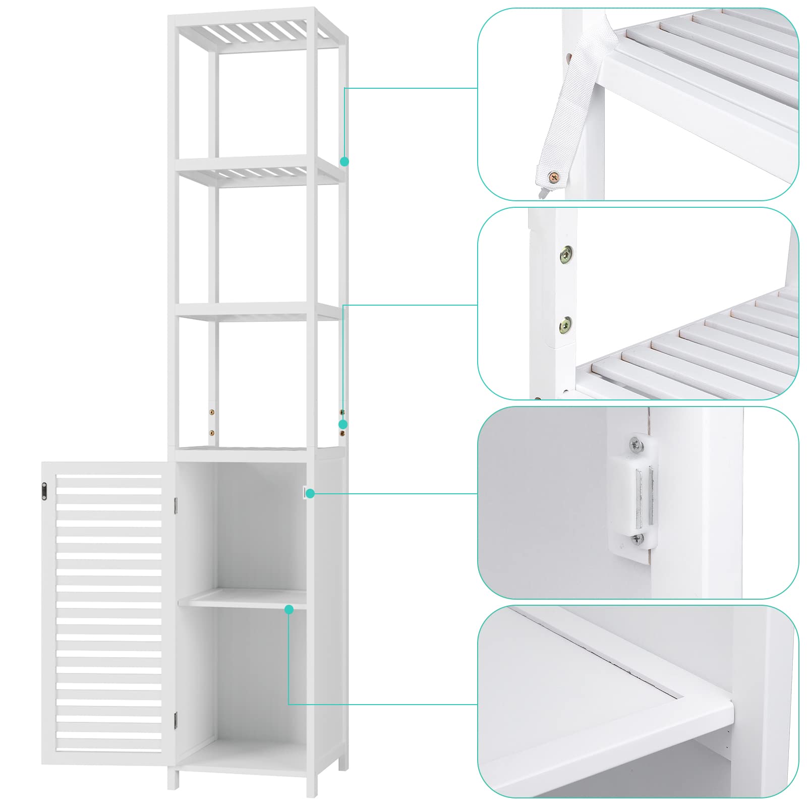 Gutent Badkamerkast - Hoge Kast - Drie Legplanken - Eén Vak Met Louvredeur Kantelbeveiliging Bamboe 34 X 30 X 173 Cm Houtkleur