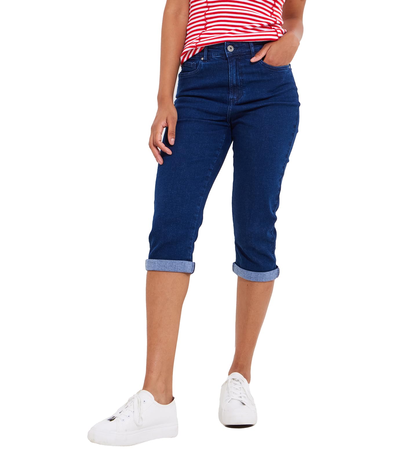 Joe Browns Women's Indigo Dark Wash Turn Up Capri Pants Casual, Size 18