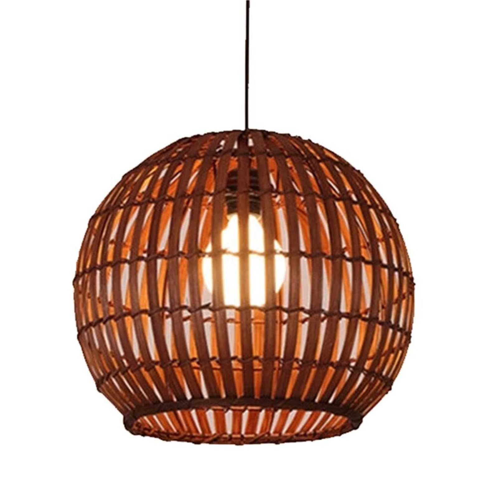 KHUKHU Modern Rattan Pendant Light Fixtures Vintage Bamboo Woven Lamp Pendant Lamp Round Design Lantern Chandelier Home Decor Light Fixtures for Restaurant, Cafe, Bedroom, Entrance(C,40cm*35cm)