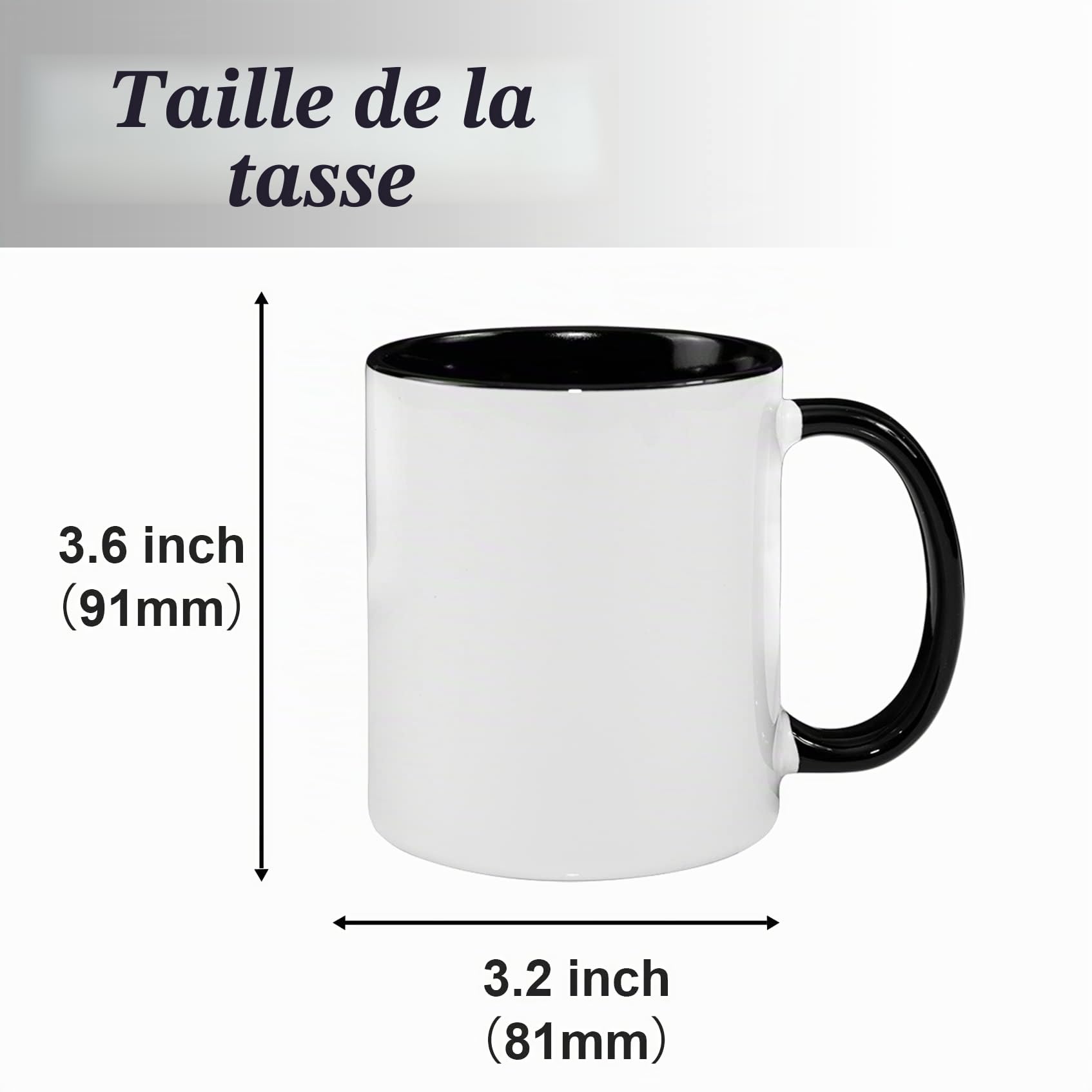 MR.R Sublimation Blanks Tasses à café en céramique pour lave-vaisselle avec tasse de couleur noire à l'intérieur et à la poignée Tasse à boire pour thé au lait, eau de cola, 11 oz, lot de 6