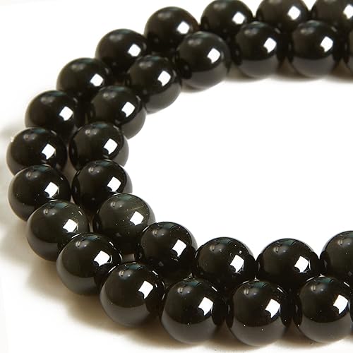 Miniatura 2 de 45 cuentas de obsidiana negra natural de 516 pulgadas (8 mm) cuentas de piedras preciosas redondas sueltas para hacer joyas