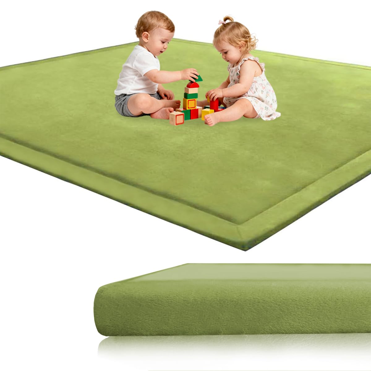 Premium Krabbelmatte Baby, Kinderteppich Teppich, 2 cm Extra Dicke und Weiche Schaum Spielmatte Baby Kinder, rutschfeste Baby Play Mat für Laufstall, Hellgrün, 120 x 180 cm