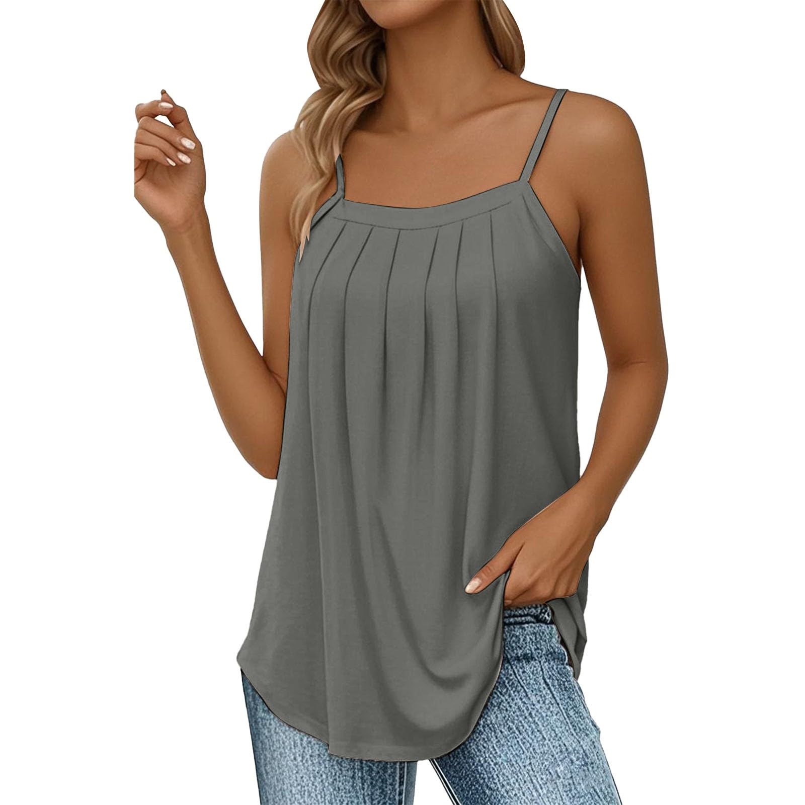 fnkdor Women Summer Tops Adjustable Spaghetti Straps Sleeveless Pleated Tank Top for Women Tummy Hiding Tank Top Size 14 16 18 20-picture-25