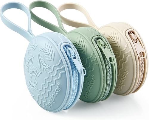 Miniatura 5 de PandaEar Paquete de 3 fundas de silicona para chupón, bolsa portátil para chupetes de viaje para recién nacidos, contenedor de almacenamiento de