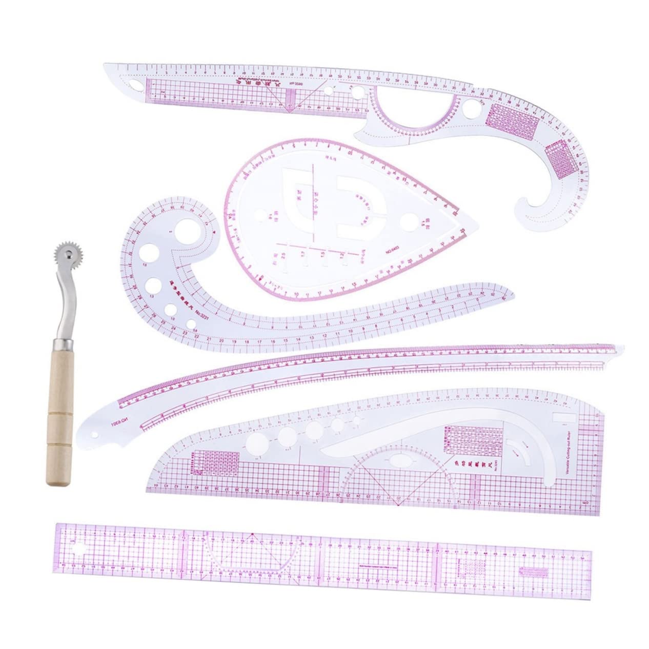 Set di Righelli da Cucito per Sartoria 7 Pezzi in Plastico | Adatti a Disegno Abiti e Taglio Manuale, Alta Precisione e Flessibilità, per Tasche e Polsini