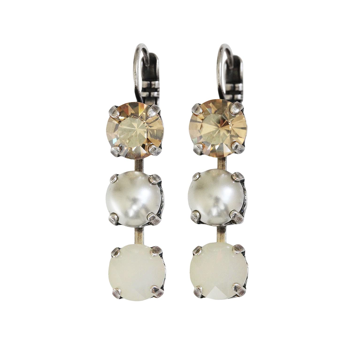 MarianaRhodium Plated Champagne and Caviar Triple Dangle Round Drop Crystal Earrings, 1440/1 3911