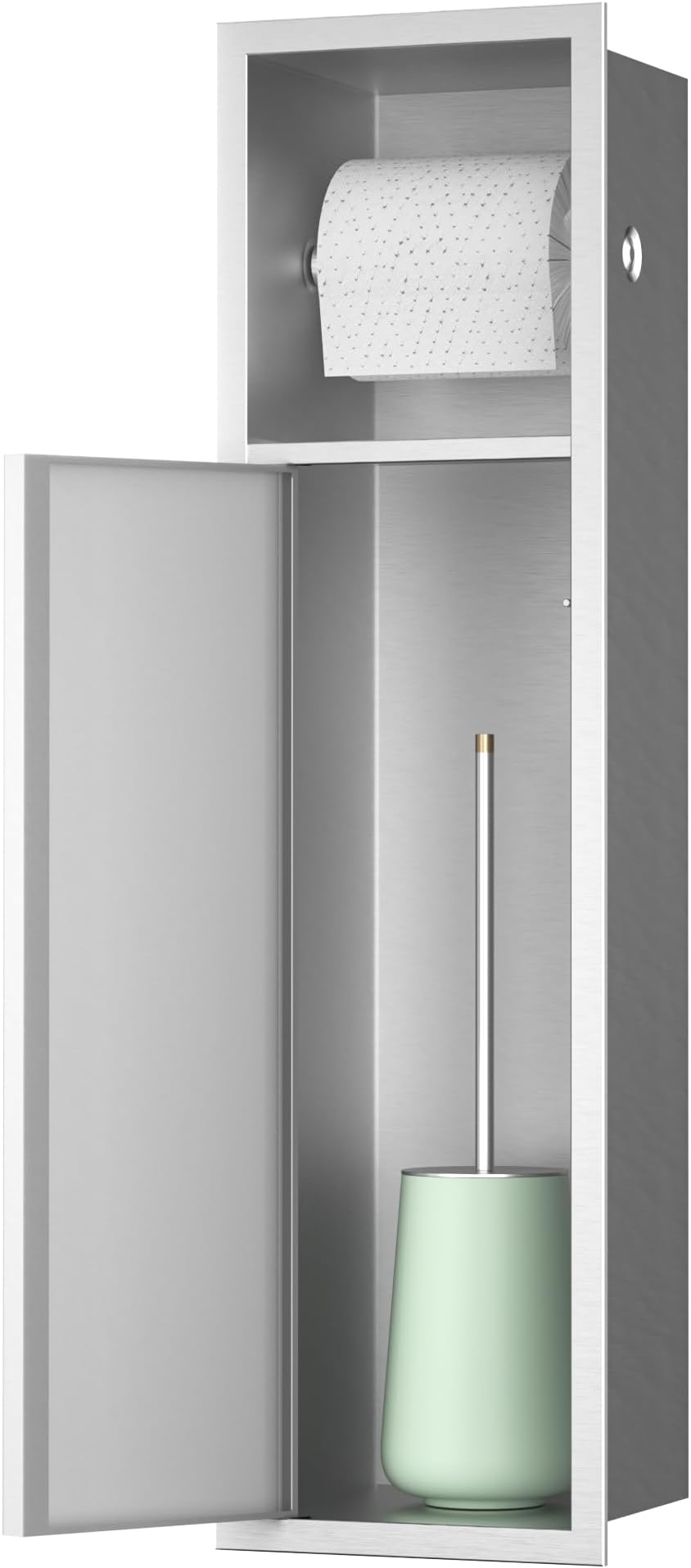 Toilet Paper Holder, Over-Mounted Toilet Roll Holder w/Cabinet for Bathroom Remodel, 304 Stainless Steel Tissue Paper Holder with Dispenser (Brushed)