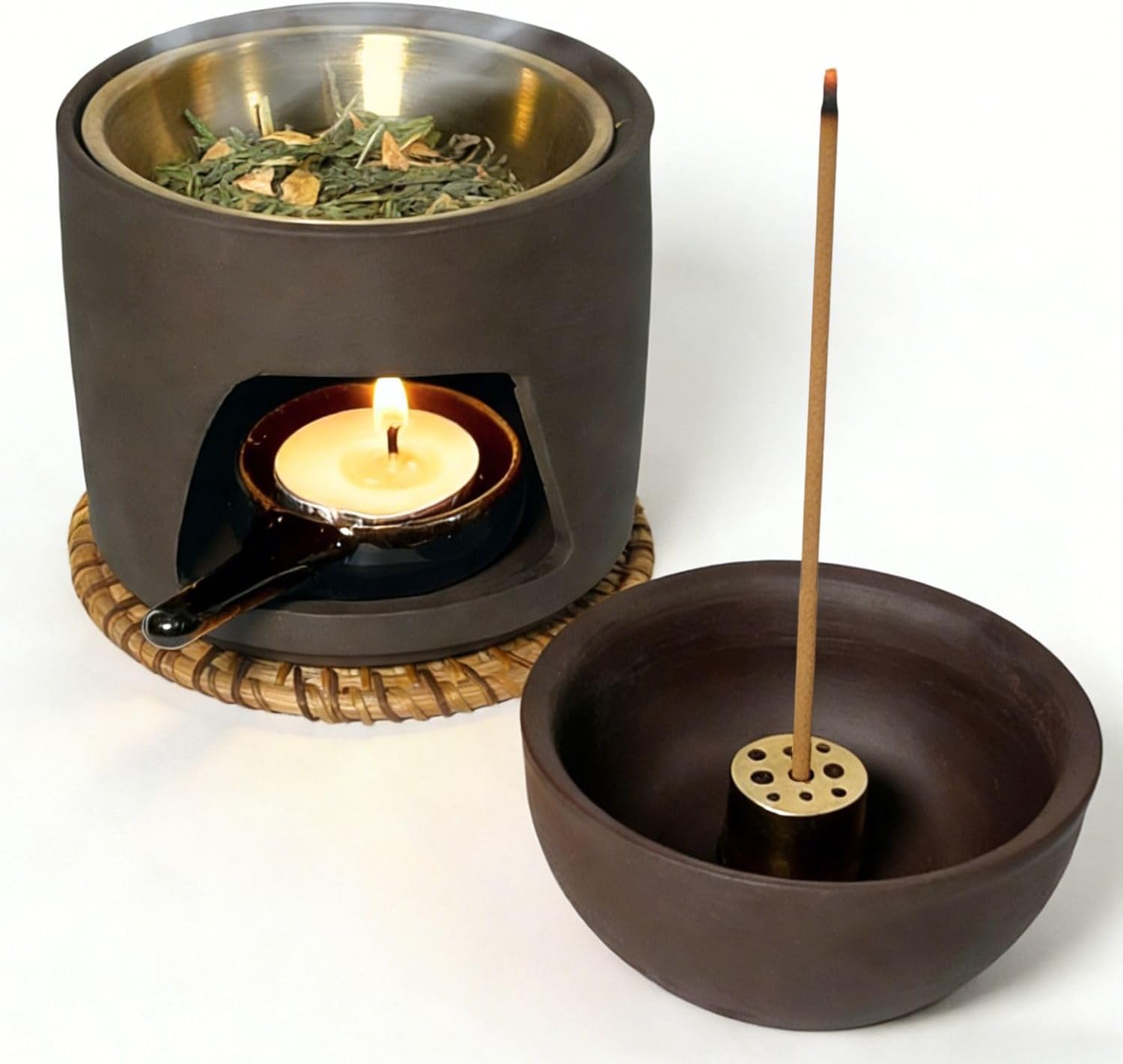 5 in 1 Incense Diffuser & Holder Set, Ceramic Aromatherapy Burner for Incense Sticks and Dried Herbs, Multi-Use Wax Warmer for Bedtime Calm, Yoga, Unique Mother Gift