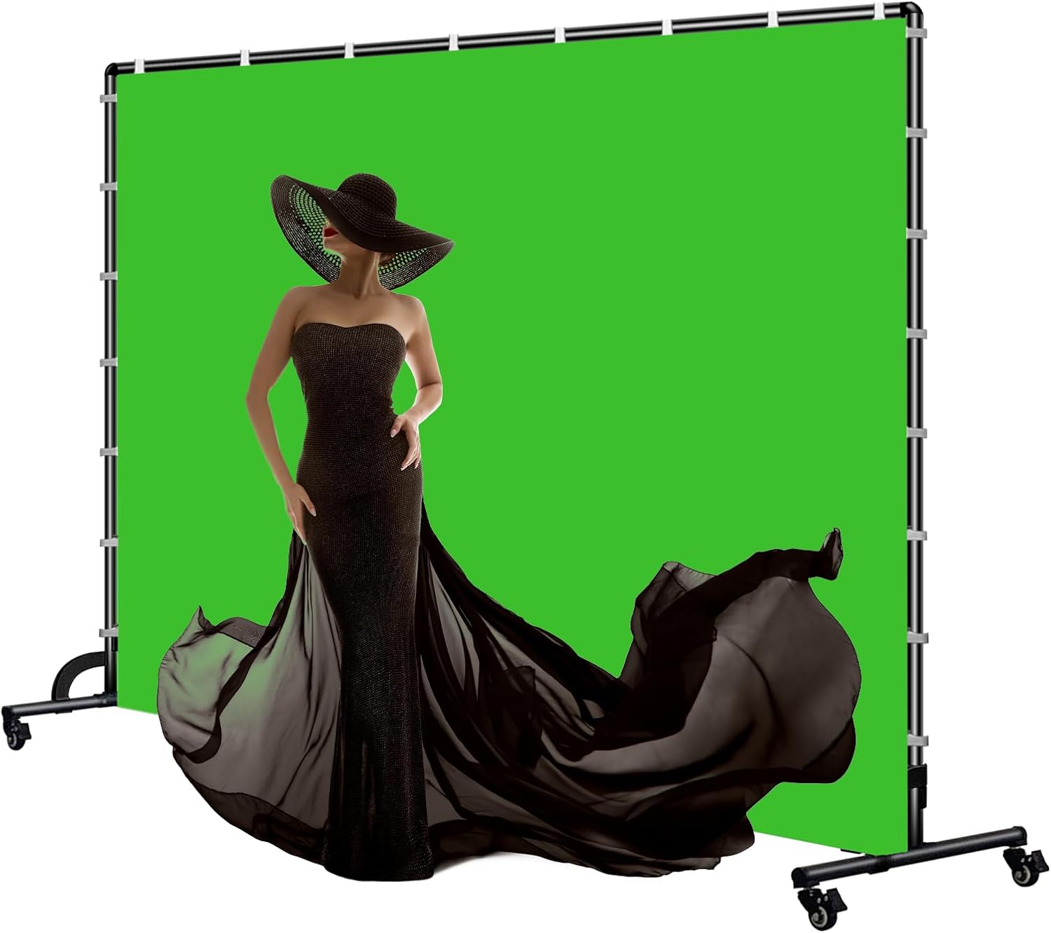 Lightdow 10x7ft Rolling Background Stand Kit with Green Screen Backdrop & Wheels & Portable Carrying Bag & Clamp & Gloves for Streaming/Studio Video Recording/Zoom Meeting/Party