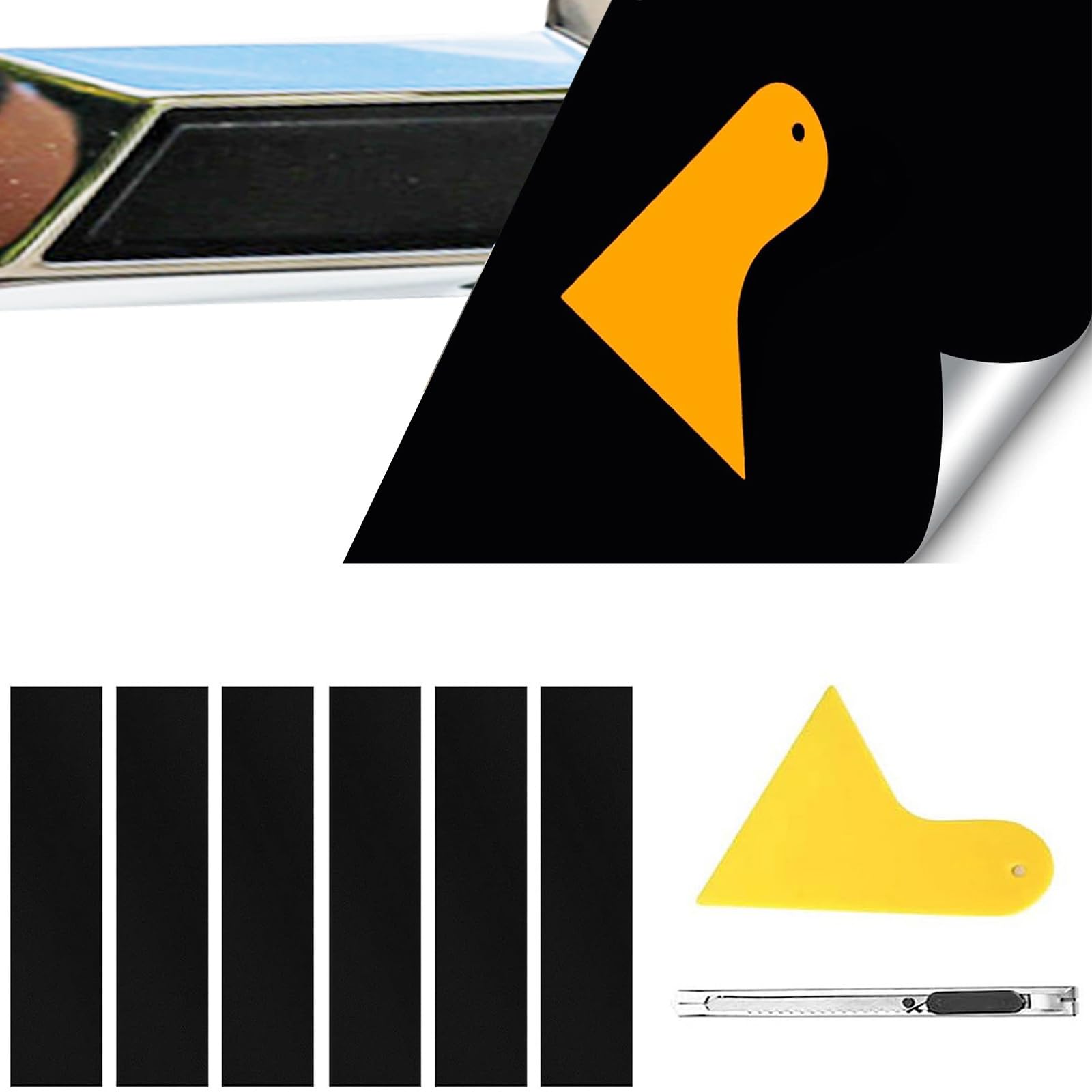 ramuel Compatible with Carbon Fiber Vinyl Wrap 11.8" x 4" Chevy Bowtie Emblem Wrap Kit Decals with Spatula and Cutter 6 Pcs Universal Logo Overlay (6pc Pure Black)