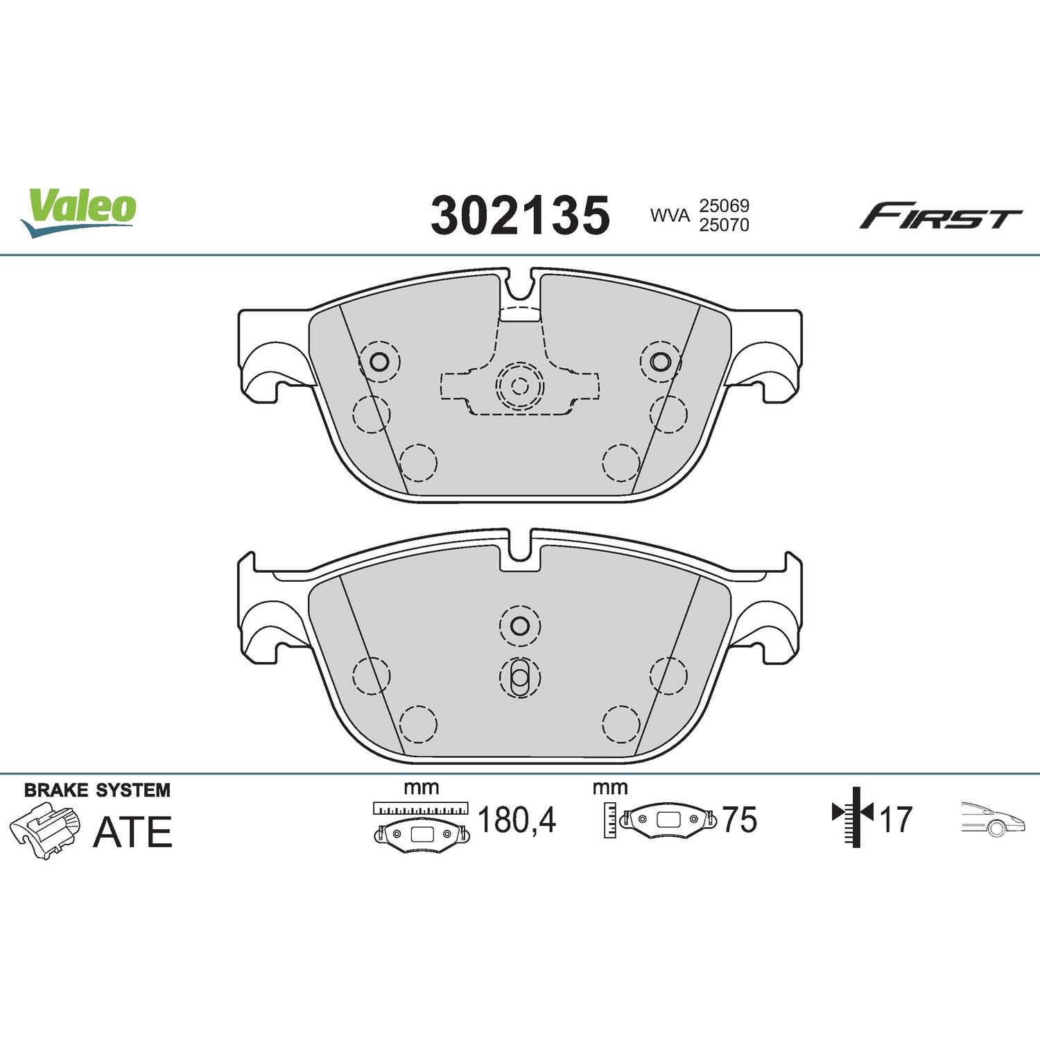 Valeo Jeu de 4 Plaquettes de Frein Essential 302135, Essieu Avant