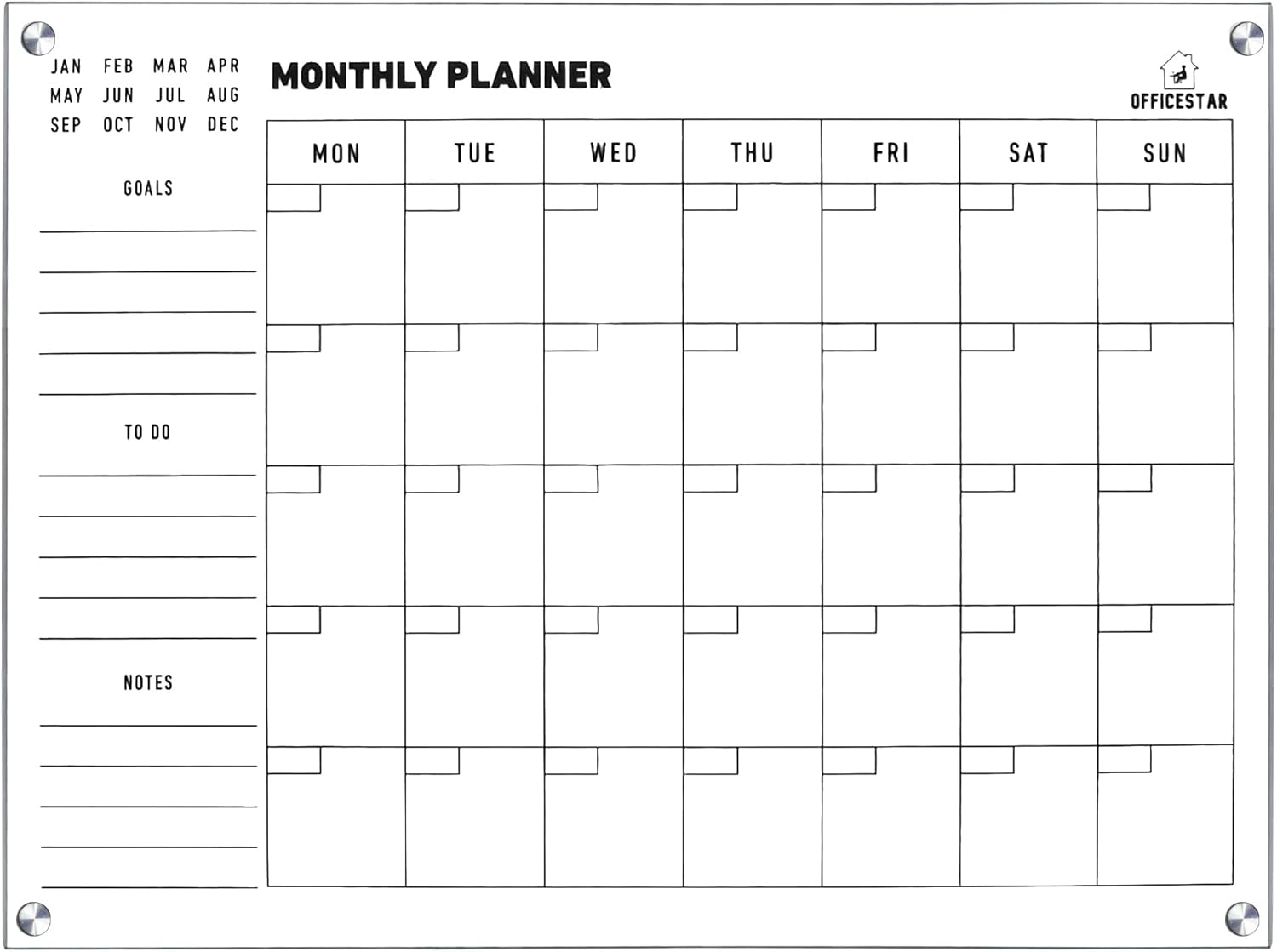 OFFICESTAR 28 x 21 x 0.2 inches - Acrylic Calendar for Wall - Large - Monthly Organizer Dry Erase Reusable