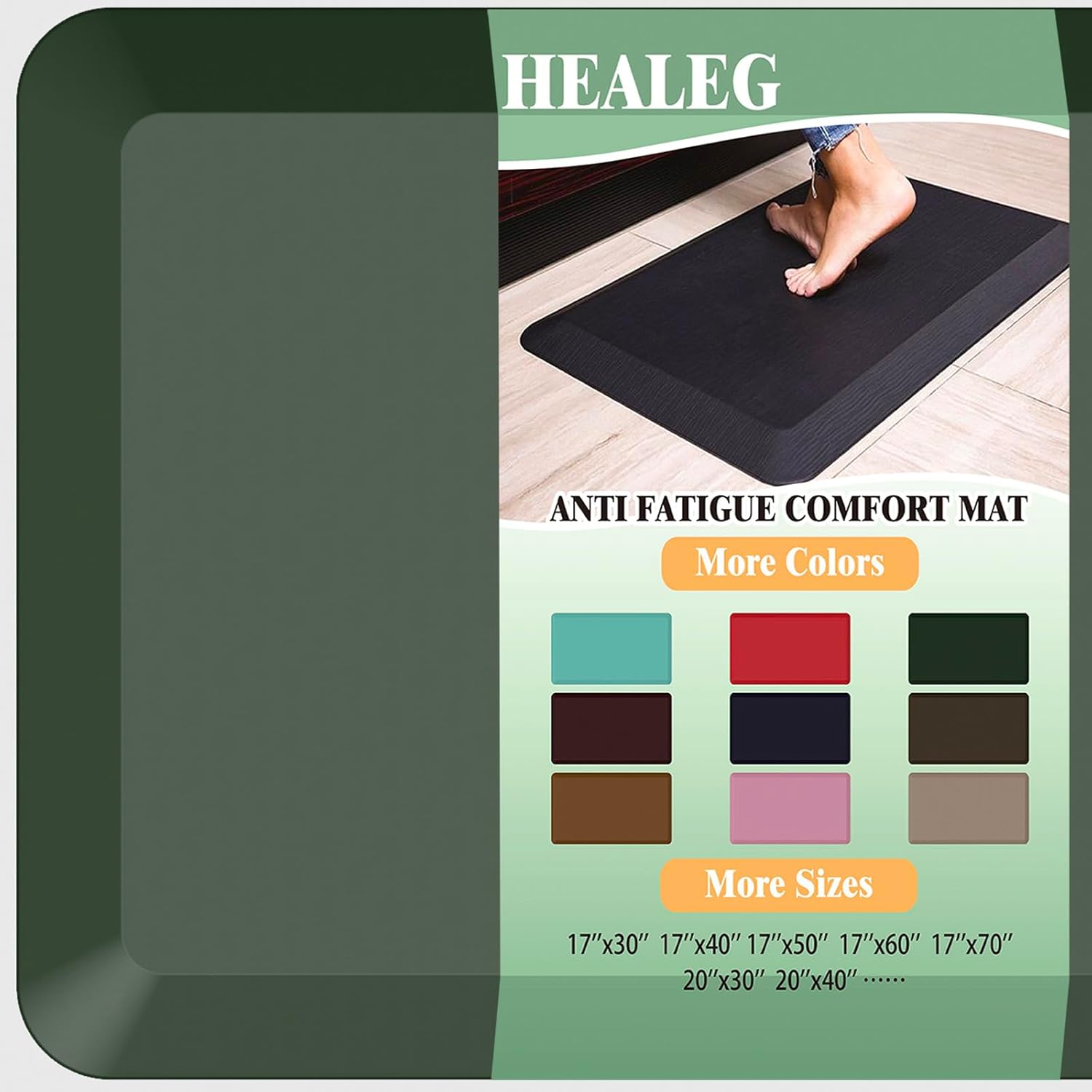 1" Extra Thick Anti Fatigue Floor Mat 30" L x 20" W,Kitchen Mat, Standing Desk Mat,140D Advanced PU Foam Ergonomic Comfort at Home, Office, Garage, Sink (Green) Green 30"L x 20"W x 1"Th