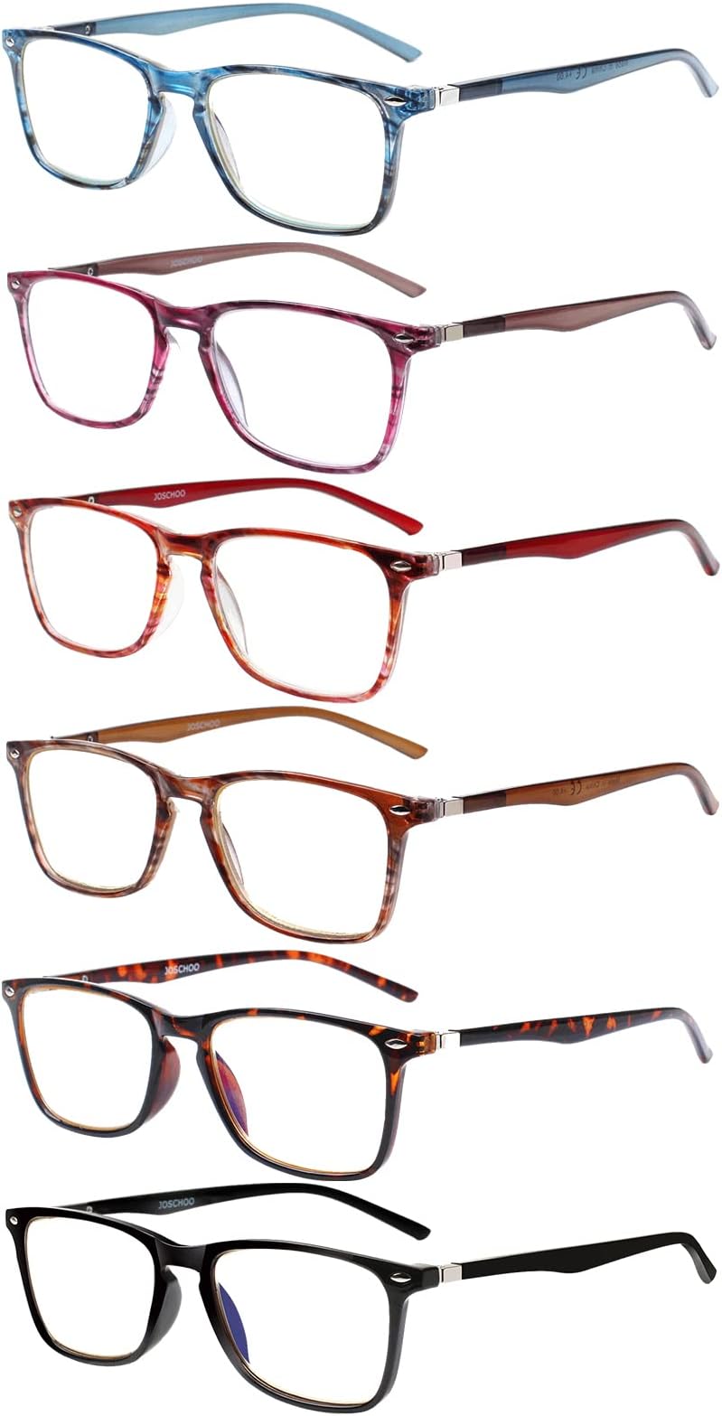 JOSCHOO 6 Pack Reading Glasses Blue Light Blocking Computer Readers Men and Women Glasses of Reading (6 Mix Clour, 1.5)