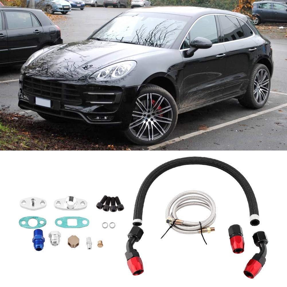 kit turbo Kit de línea de alimentación de aceite Turbo EVGATSAUTO, línea de retorno de alimentación de aceite Turbo AN10, juego de brida adaptadora para T3 T4 GT35 T70 T66