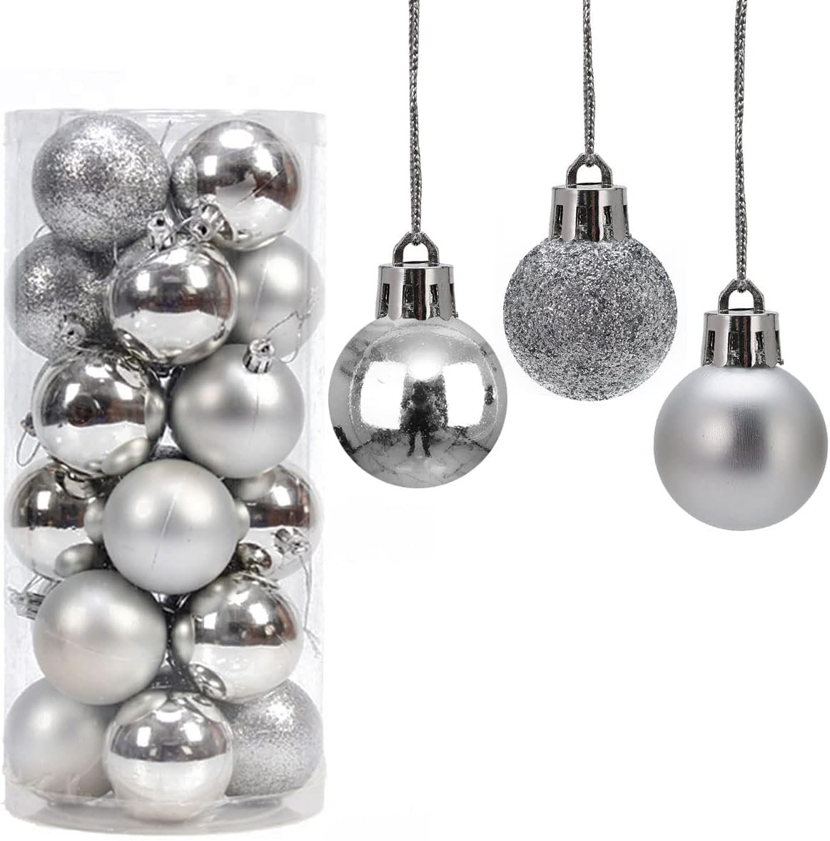 Silver 24pcs 3cm Silver Christmas Ball Ornaments, Tree Balls for Hanging Decorations, Festival & Wedding Party Decor