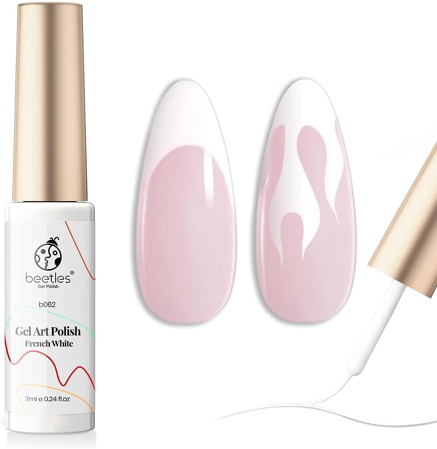 Beetles Wit UV Nagellak Liner, Geschilderd Gel Nagellak voor Swirl Golvende Nagels Dunne Franse Lijn, Nagelkunstborstel in Fles