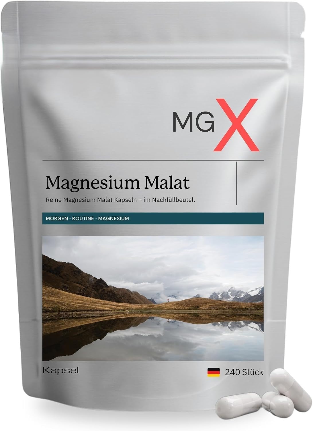 MAGNESIUM MALAT XXL NACHFÜLLPACK (240 Kapseln) – doppelte Kapselmenge für bis zu 80 Tage Vorrat (bei 3 Kapseln/Tag): weniger Nachbestellen & weniger Verpackungsmüll.