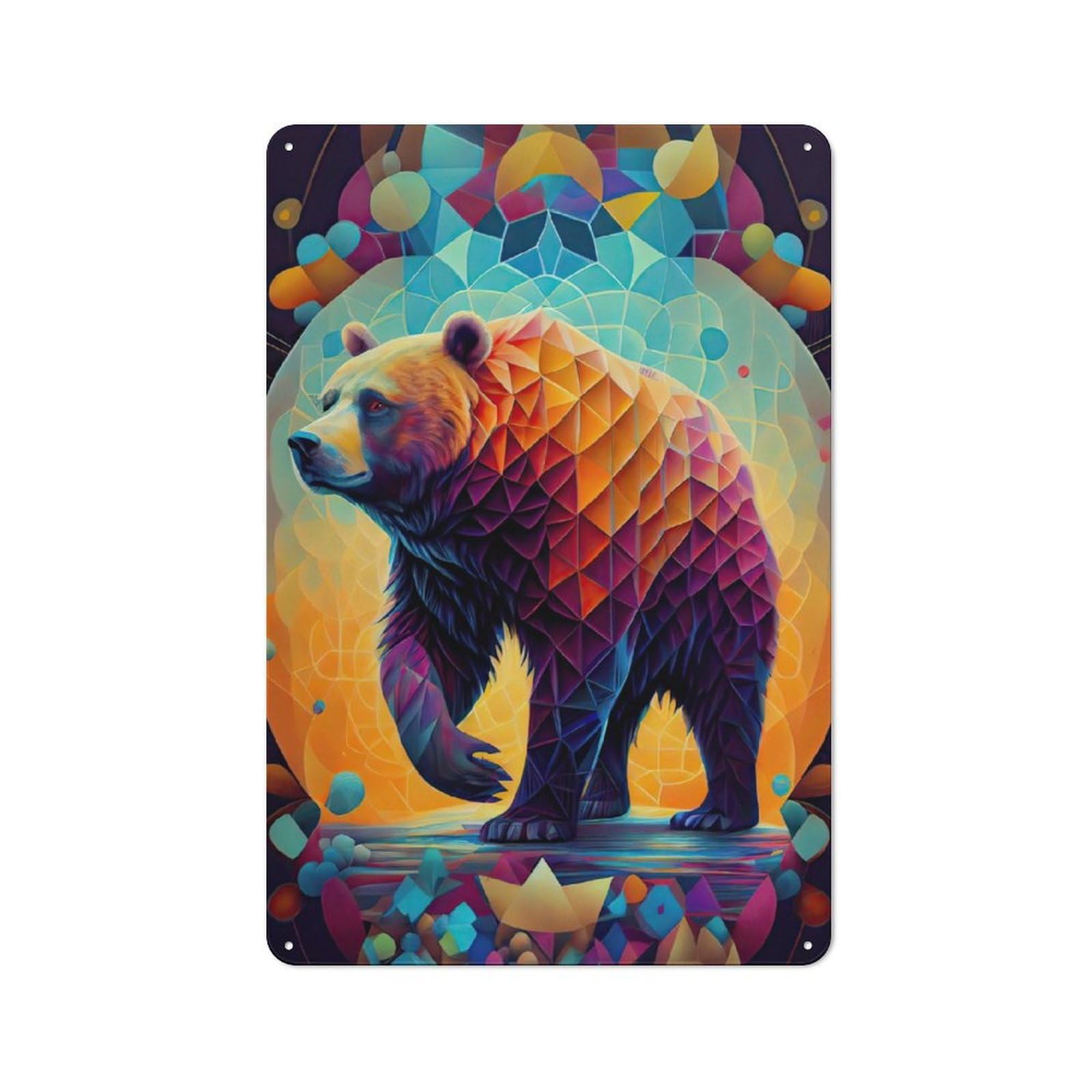 Junmoney The Slow And Mighty Bear Clean Industrial Metal Wall Decor 30X20cm, Decorative Metal Plaque For Workspace, Cafe, Hallway Or Garage