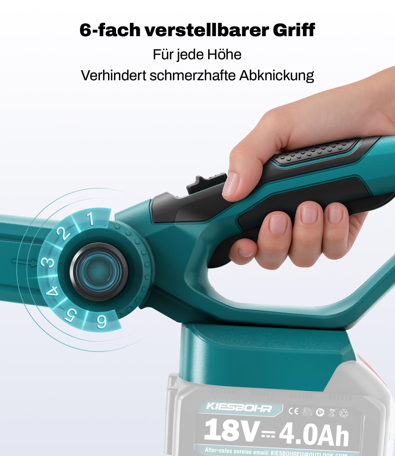 Cortasetos telescópico con batería CSL402 compatible con baterías Makita de 18 V, ancho de corte de 45 cm, distancia entre dientes de 16 mm, alcance de 2,95 m, cabezal de corte ajustable en 5
