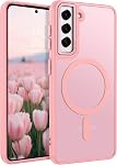 DUEDUE Boîtier magnétique pour Samsung Galaxy S22 - C'est une affaire.S22 étui de téléphone compatible avec MagSafe Translucide mat doux TPU Shockproof protection Bumper Cover Slim mince boîtier de téléphone Samsung S22 6.1 De pouce, Pink