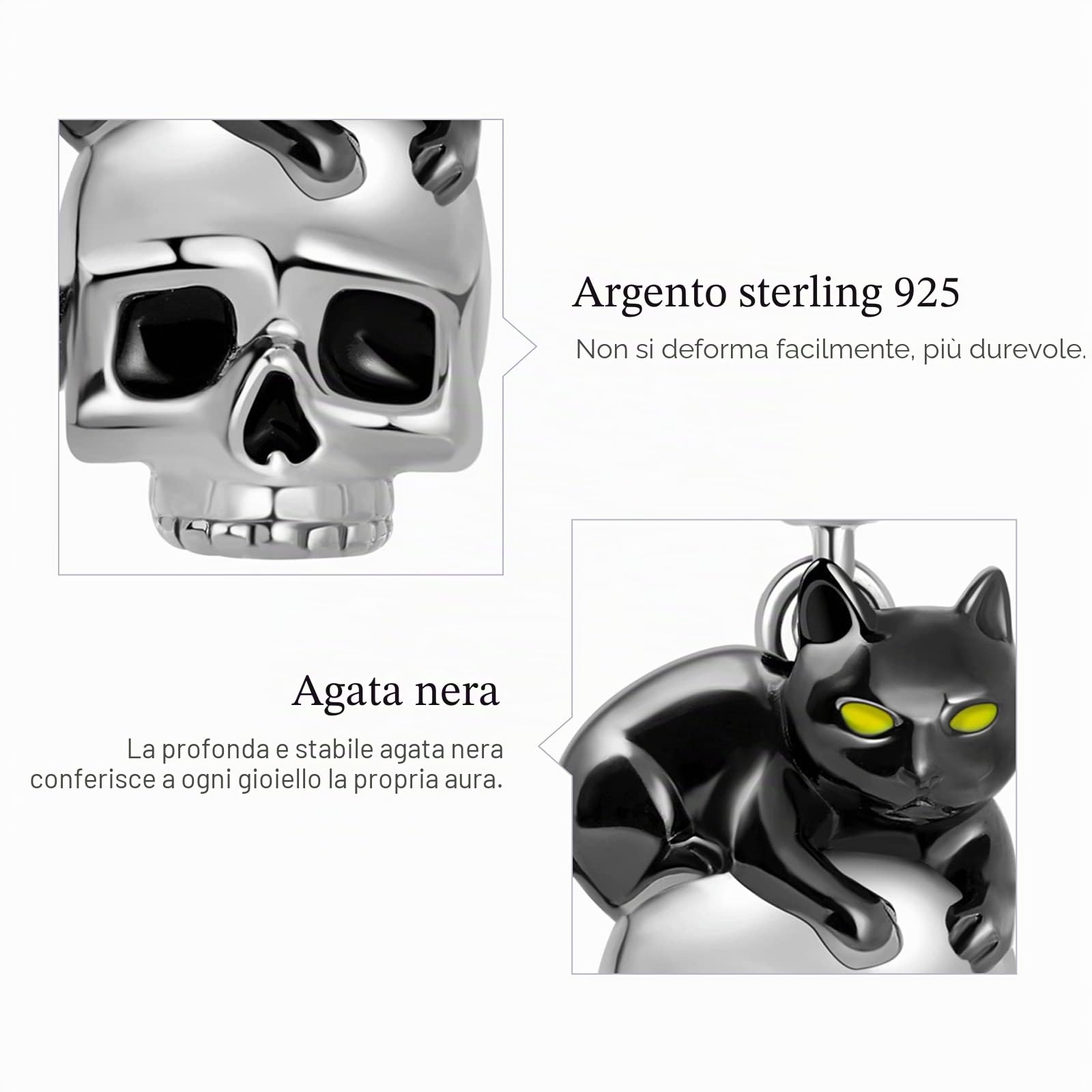 GNOCE Ciondolo a forma di gatto nero con teschio, in argento Sterling placcato oro 18 carati, adatto per braccialetto/collana per donne, ragazze, mogli, figlie