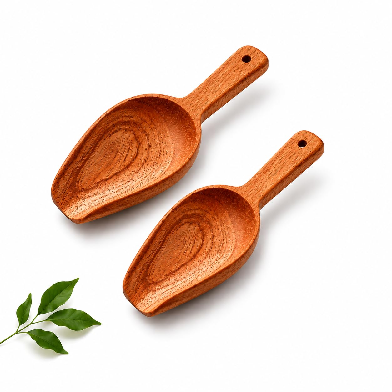 Neem Wooden Scoop Spoon | Large & Small Measuring Scoops for Atta, Flour, Rice, Grain, Sugar, Tea & Masala | Natural Eco-Friendly Wooden Kitchen Utensil (Set of 2)-image-14