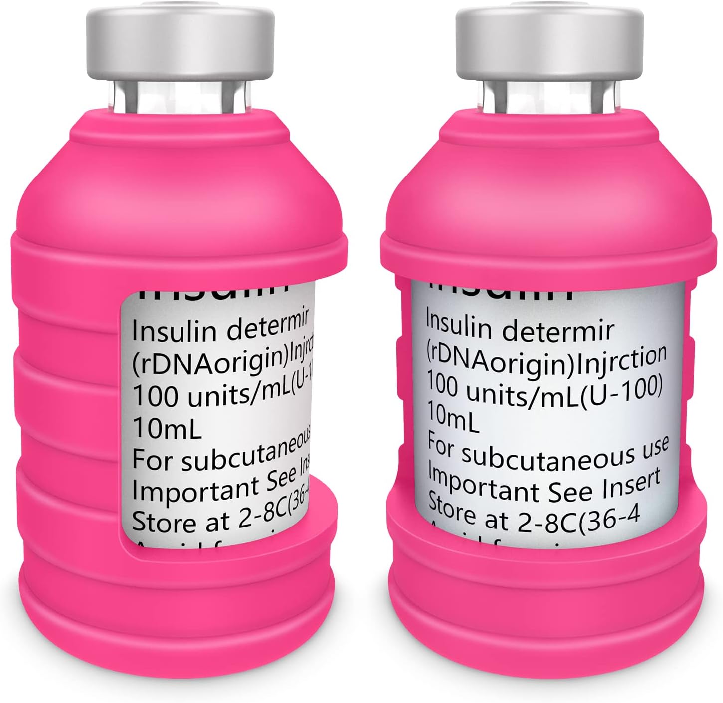Insulin Via Bottle Protector Case for Diabetic, Silicone Protective Sleeve Holder for Most 10ML Insulin Vials, 2 Pack (Short Magenta)