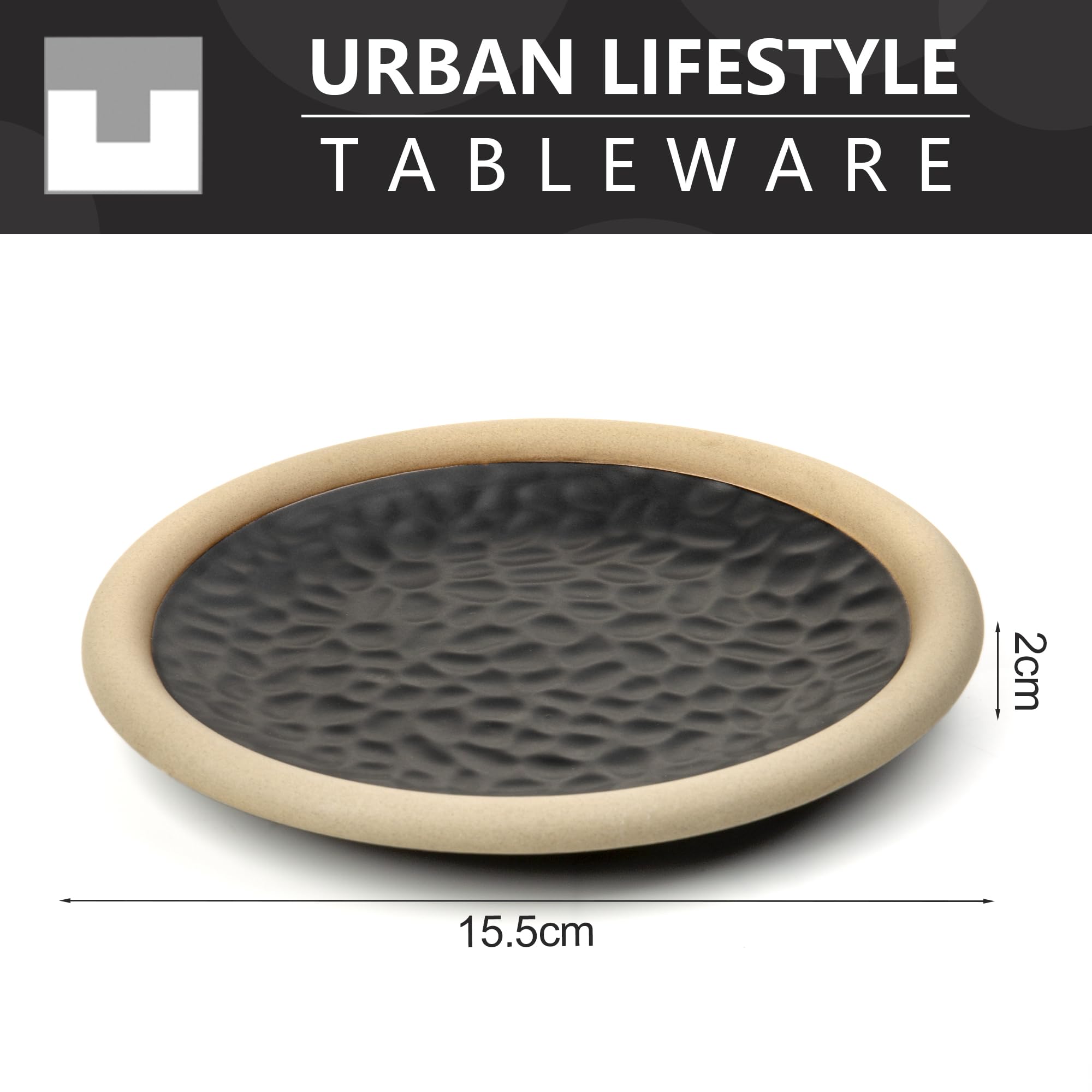 Urban Lifestyle Set Piatti Dessert 4 Pezzi 15 cm Piatti Moderni in Gres Nero Piattini Piccoli per Dolce e Antipasto Lavastoviglie e Microonde