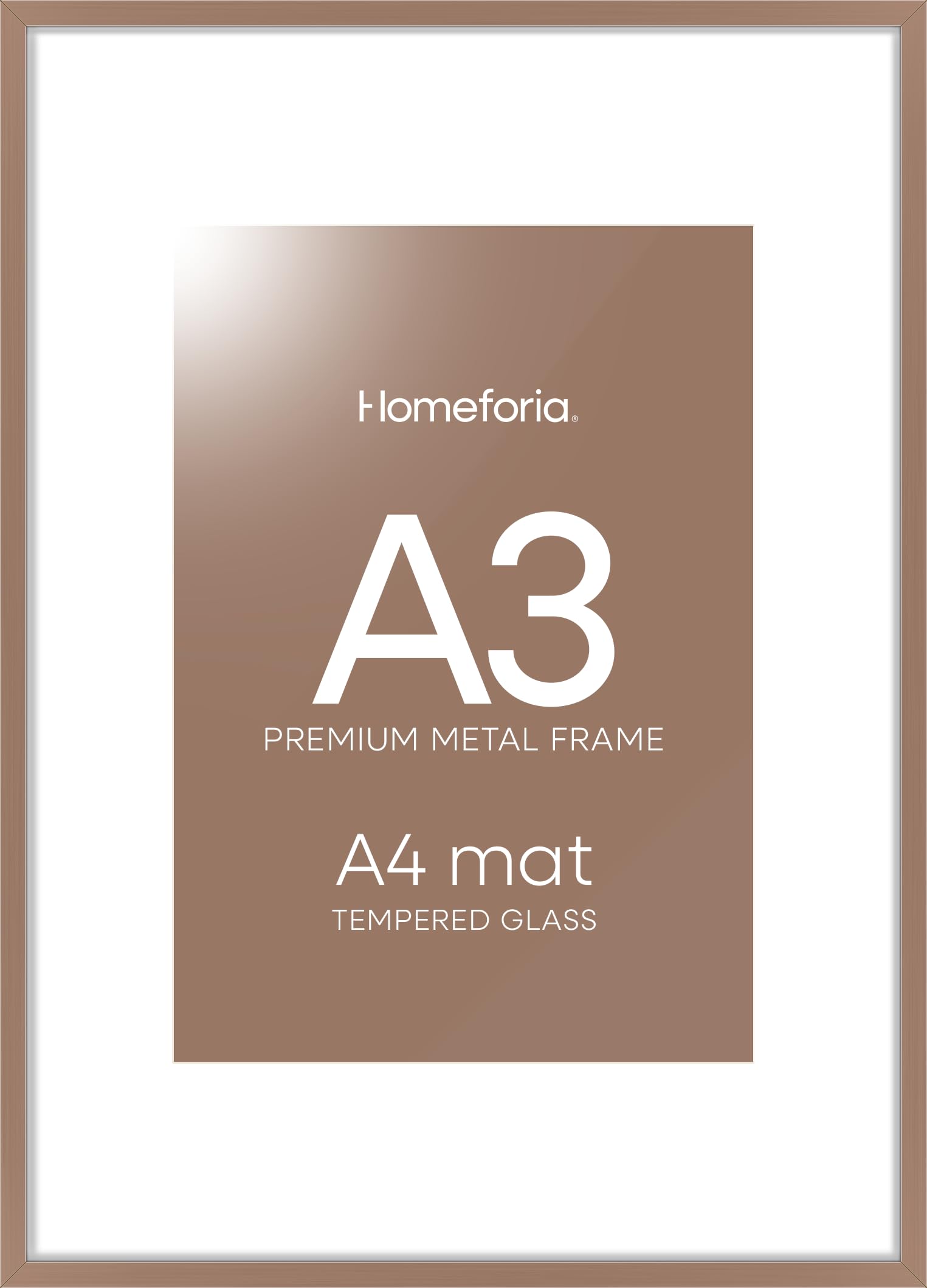 Homeforia A3 Mocha Picture Frame, High-End Metal, A4 Mat, Glass | High End Aluminum, Tempered Glass, Acid-Free A4 Removable Mat, A3 Edge-to-Edge Display, Wall Kit, Set Of 1