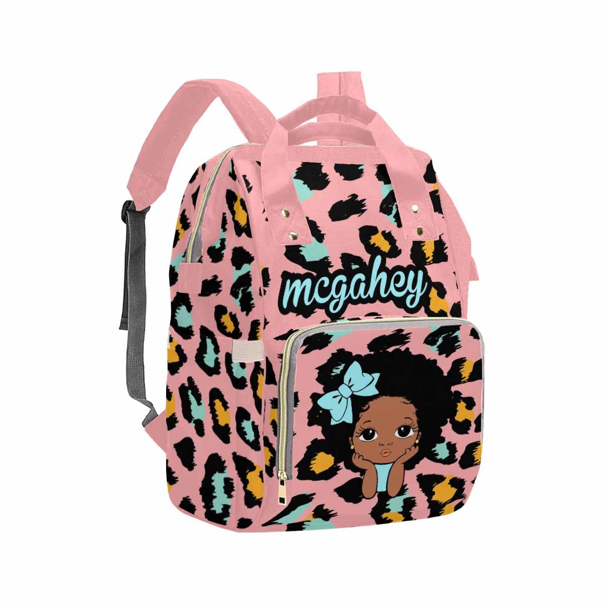 Artsadd Custom Baby Bag Large Capacity Nappy Bag for Mom, Blue Bow Knot Handbags Personalized Name Diaper Backpack with Stroller Straps Gifts for Baby Show New Born