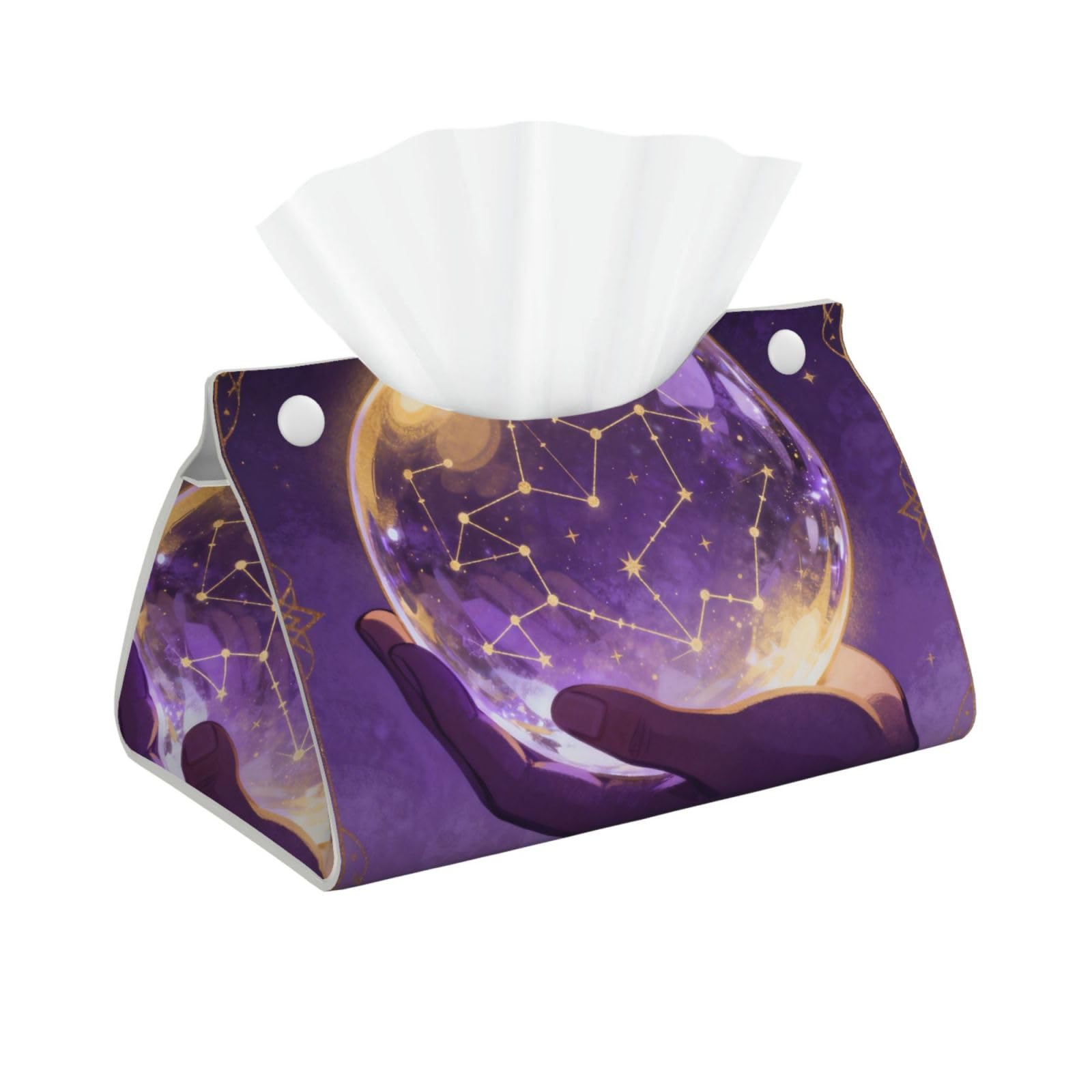 Crystal Ball Stars Long Leather Tissue Box Cover-Waterproof PU Leather Tissue Holder for Bathroom, Decorative Rectangular Tissue Case