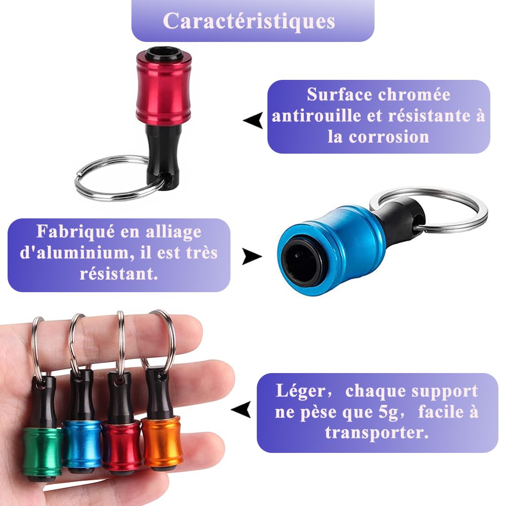 Teocpai 6PCS Porte-embouts Tournevis 1/4 Pouce Avec Mousqueton - Barre Extension Portable, 6 Couleurs