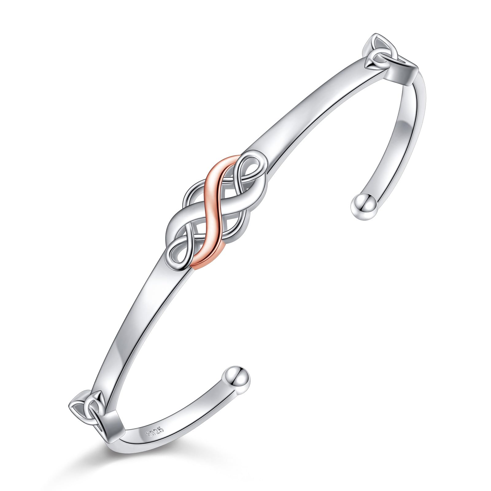 DAOCHONG Bracciale rigido irlandese bicolore in argento sterling 925 con nodo celtico e simbolo dell'infinito, portafortuna, ideale come regalo di compleanno per donna