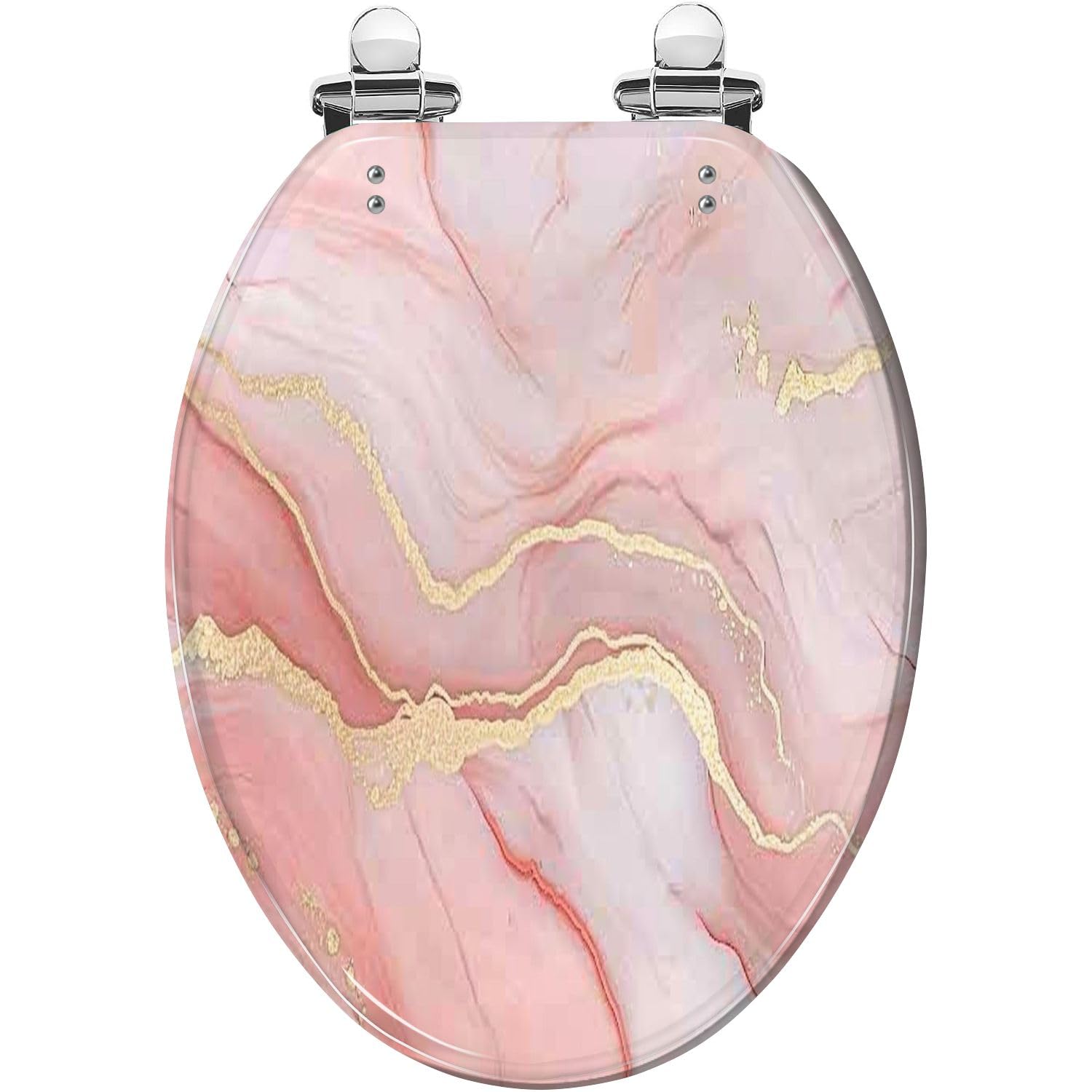 Tazyyzuu Multi10 Pink Marble Rose Gold Elongated Toilet Seat Slow Close Quick-Release Hinges(,19.5X14.5)