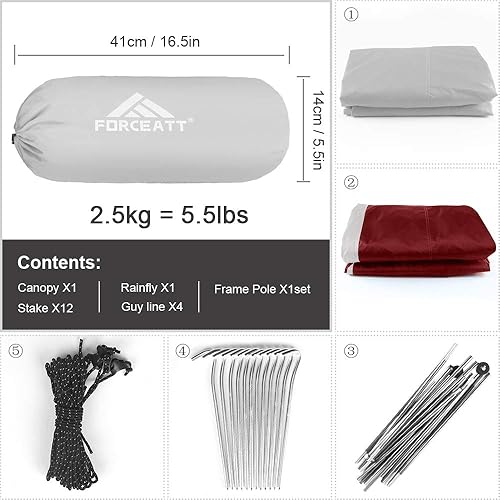 Miniatura 5 de Forceatt La tienda de campaña para 2 y 3 personas es impermeable y resistente al viento, tienda de campaña para 3 a 4 estaciones, tienda de campaña