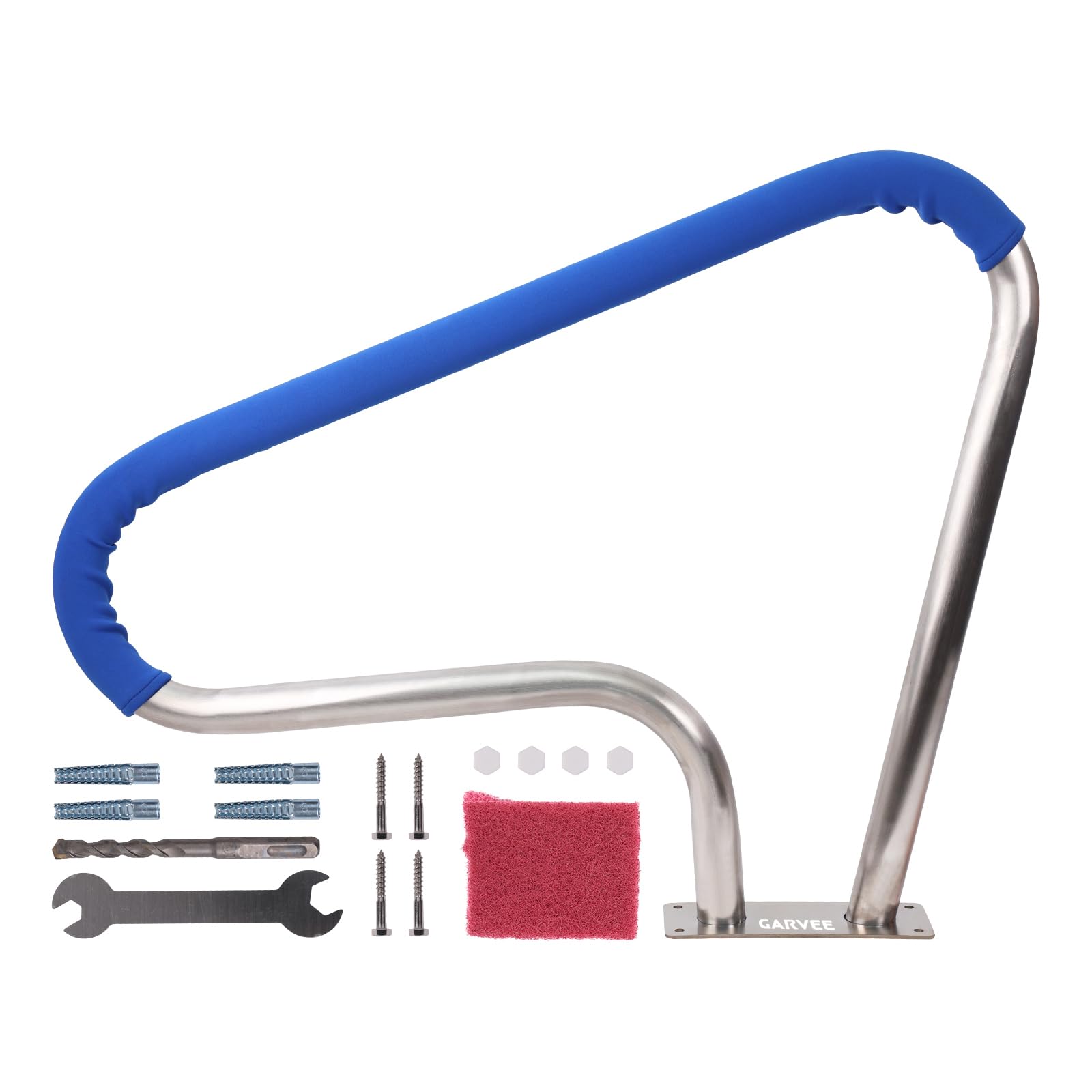 Garvee pasamanos para Piscina de Acero Inoxidable 304, barandilla para Escalera de Piscina con Base Estable y Kit de Montaje, para Piscinas enterradas y spas Exteriores, 99 x 81 cm, Plateado