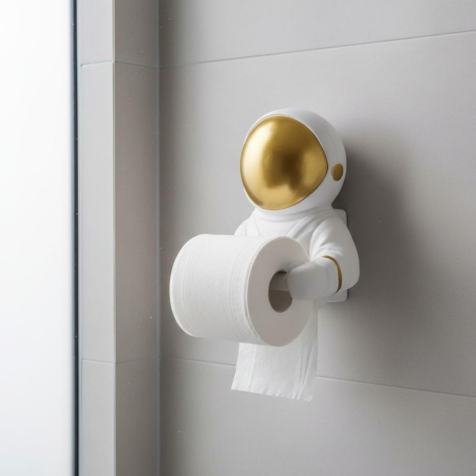 Qianly Dispenser Carta Igienica Cosmonauta Decorativo e Funzionale Statuetta Cosmonauta Portarotolo Design Creativo per Bagno, Ristorante, Oro