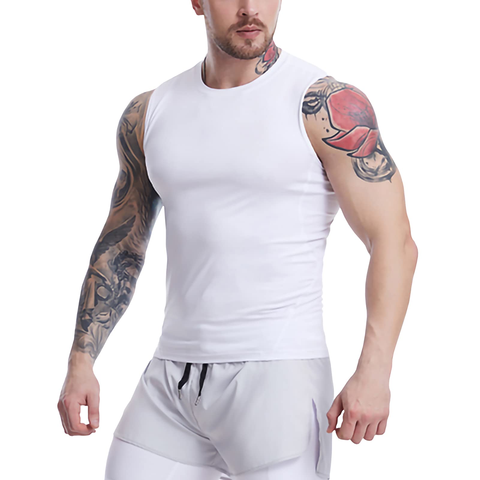 Débardeur de Compression Homme Sleeveless Tank Top Séchage Rapide Respirant pour Running Musculation Fitness Gym, Lot de 2