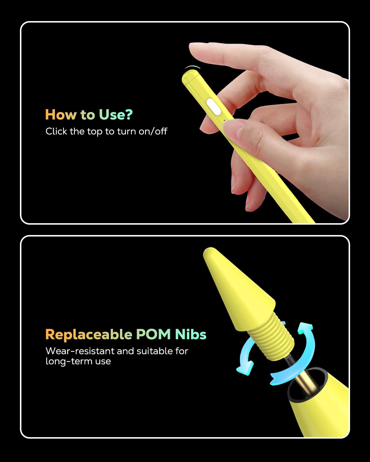 MoKo Pencil pour iPad (A16) 11e 10e 9e Gen, Stylet pour 2018-2026 Apple iPad 11-6, Mini 7-5, Air M3/M2 11"/13"/5/4/3, Pro M4 13"/12,9"/11" Sensibilité à L'Inclinaison,Chargement Rapide USB-C, Jaune