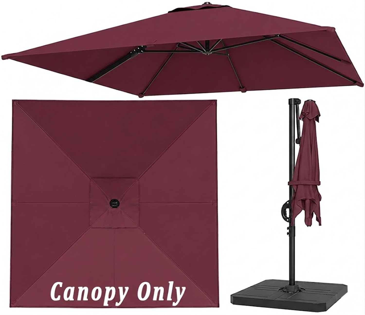Toile de rechange pour parasol carré rectangulaire bâche de remplacement polyester 3x4m rouge